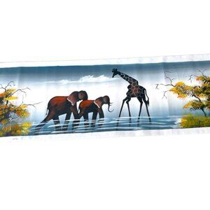 Hand Painted African Savannah Landscape On Canvas Fabric 33 x 12